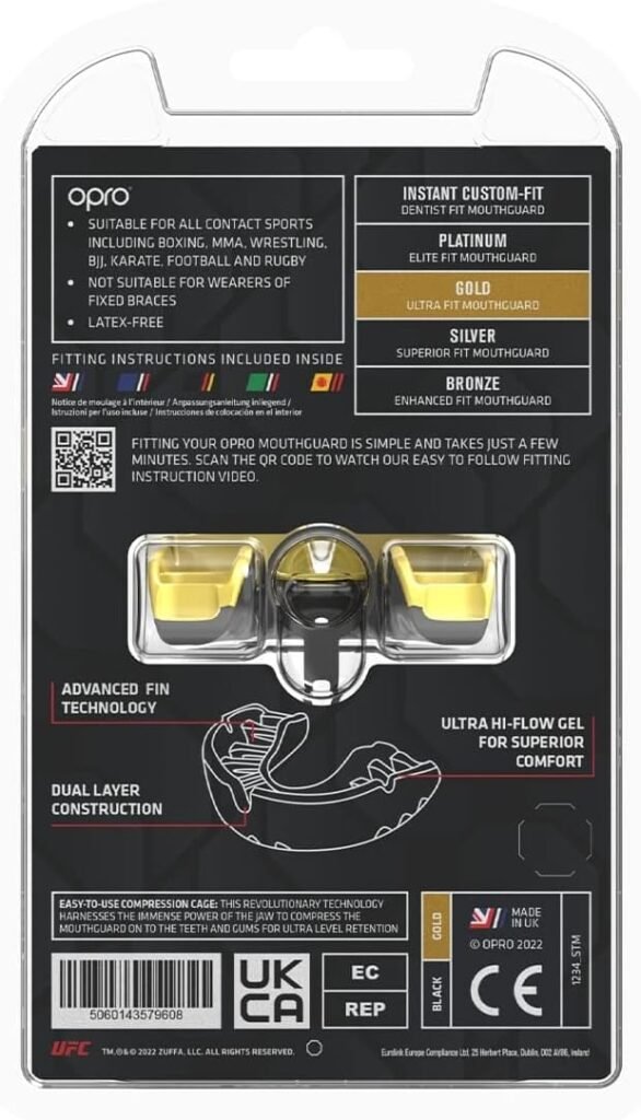 Opro Gold Competition Level Adult And Youth Sports Mouthguard With Case, Gum Shield For Football, Hockey, Lacrosse, Boxing, Mma, And Other Contact And Combat Sports