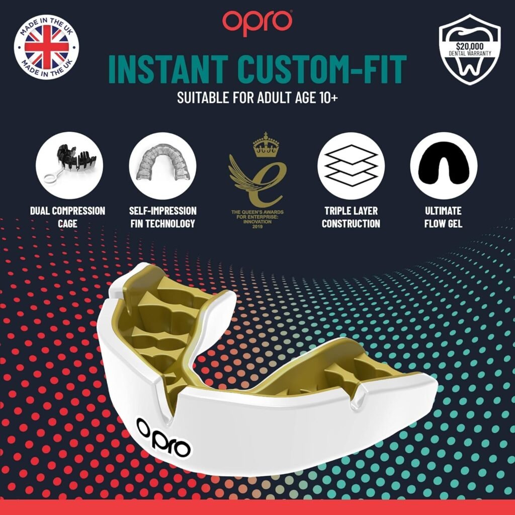 Opro Instant Custom-Fit Mouth Guard, Dentist Mouthguard Featuring Revolutionary Fitting Technology For Ultimate Comfort, Protection And Fit, Gum Shield For Rugby, Boxing, Hockey, Mma